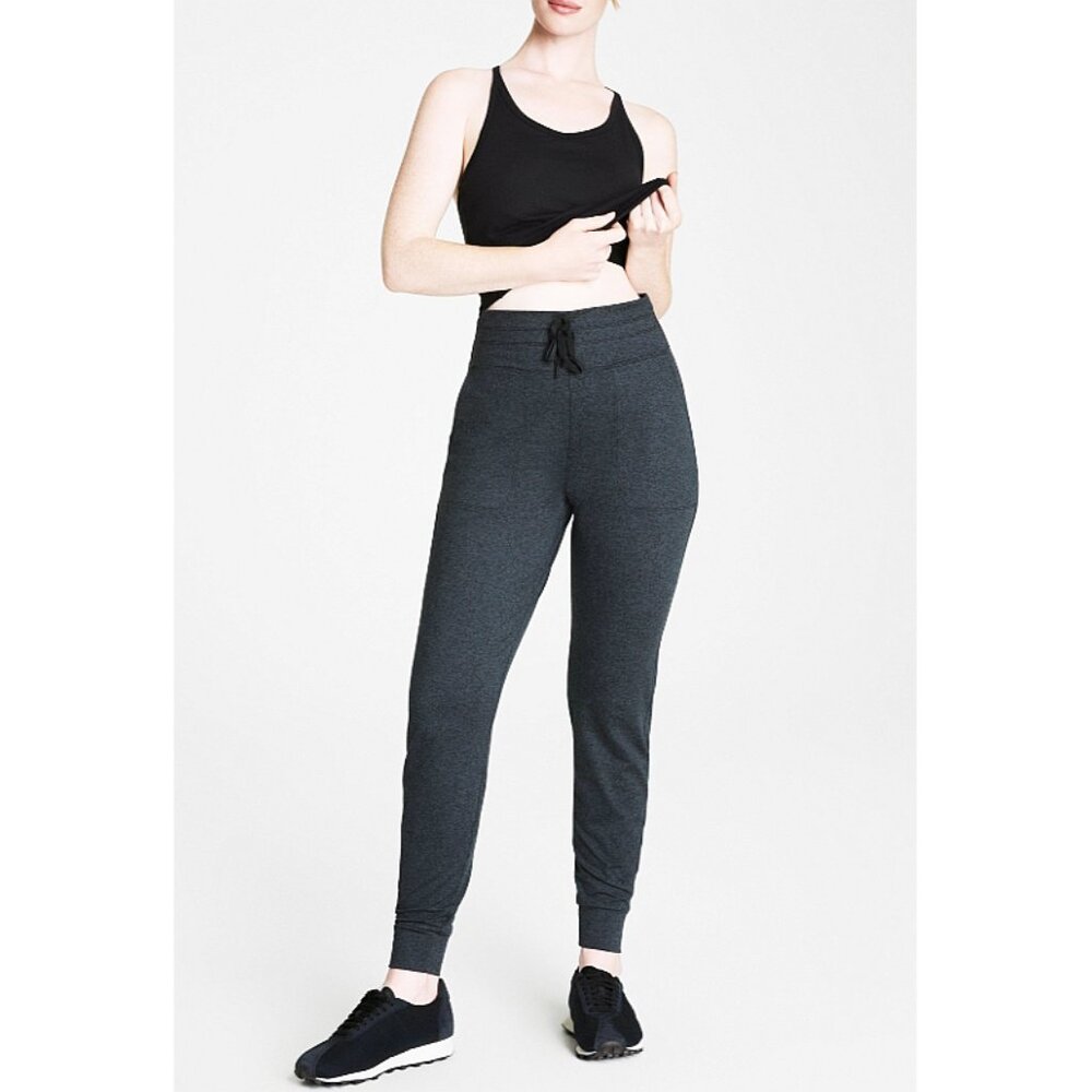 Spanx SkySoft Slim Joggers Very Black Dash Heather High-Rise Waist Sweats XSP